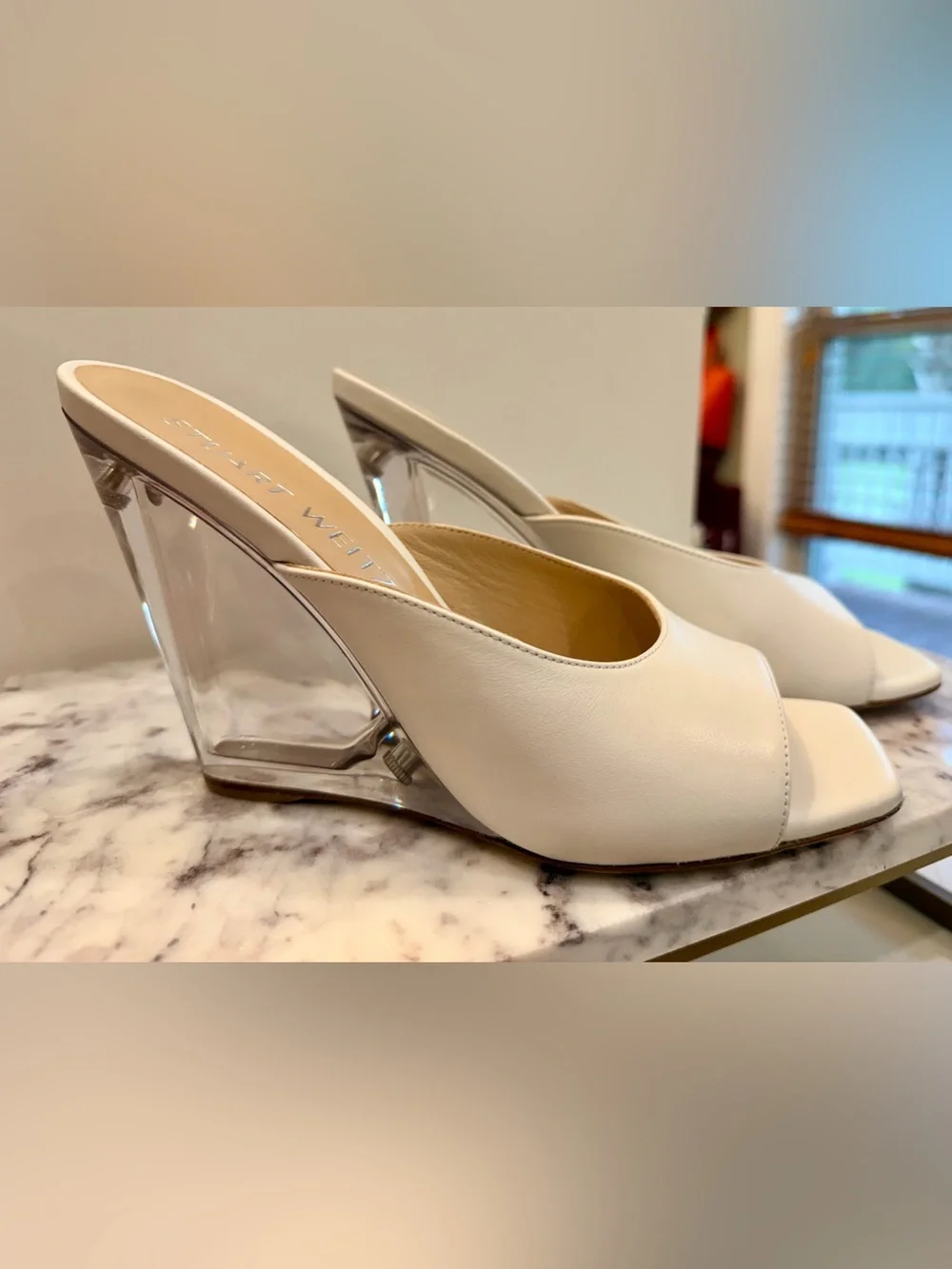 Brand New Stuart Weitzman Tia Translucent Wedge Slide Sandal in White size 7